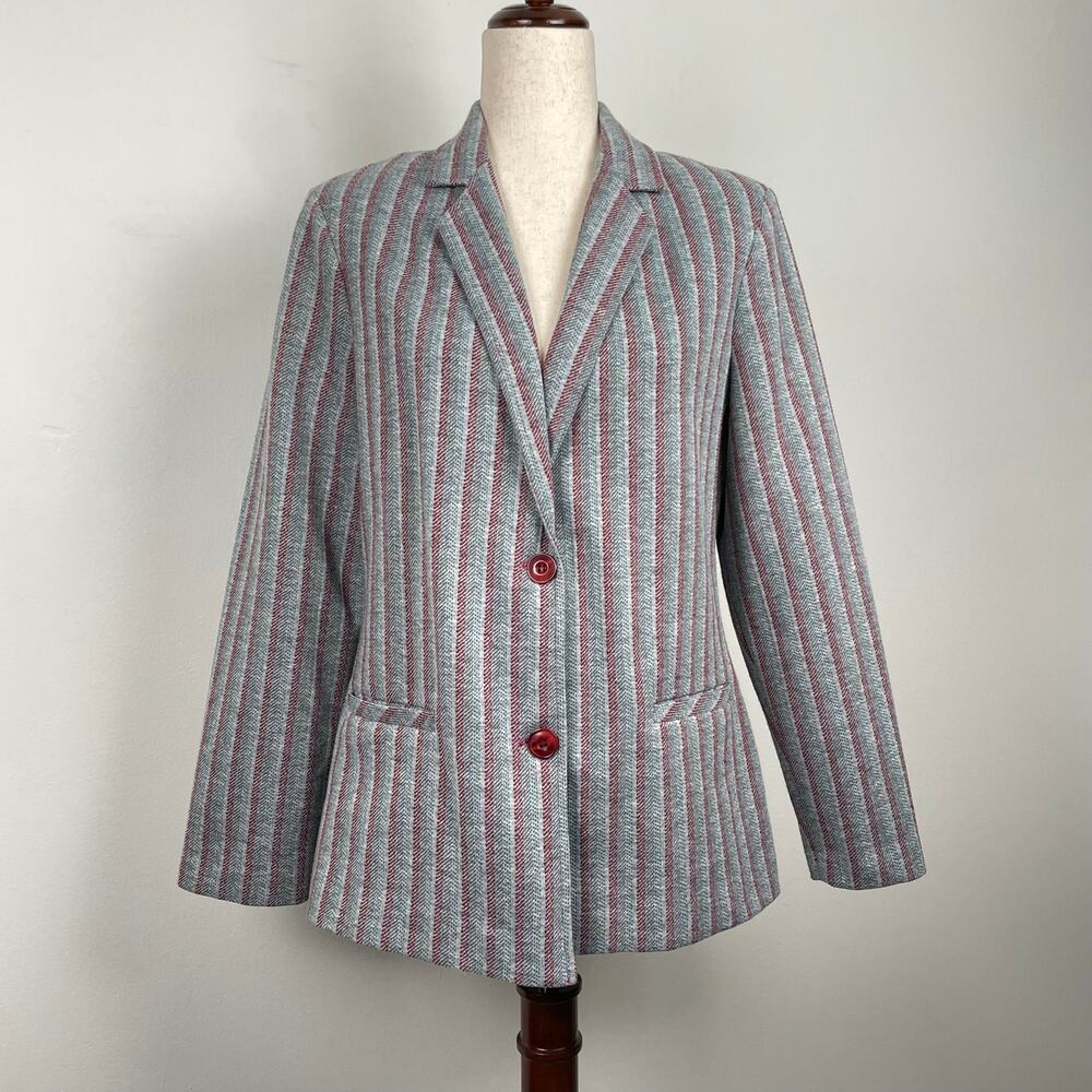Vintage 70s Koko Knits of California Striped Blazer Jacket Womens 12 Retro Chic